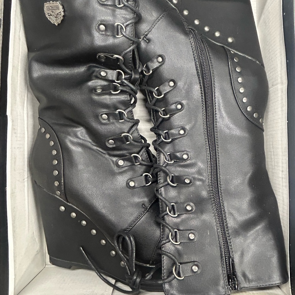 Black Studded Wedge Boots Milwaukee performance